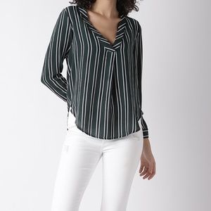 CLEARANCE Green white and navy striped top